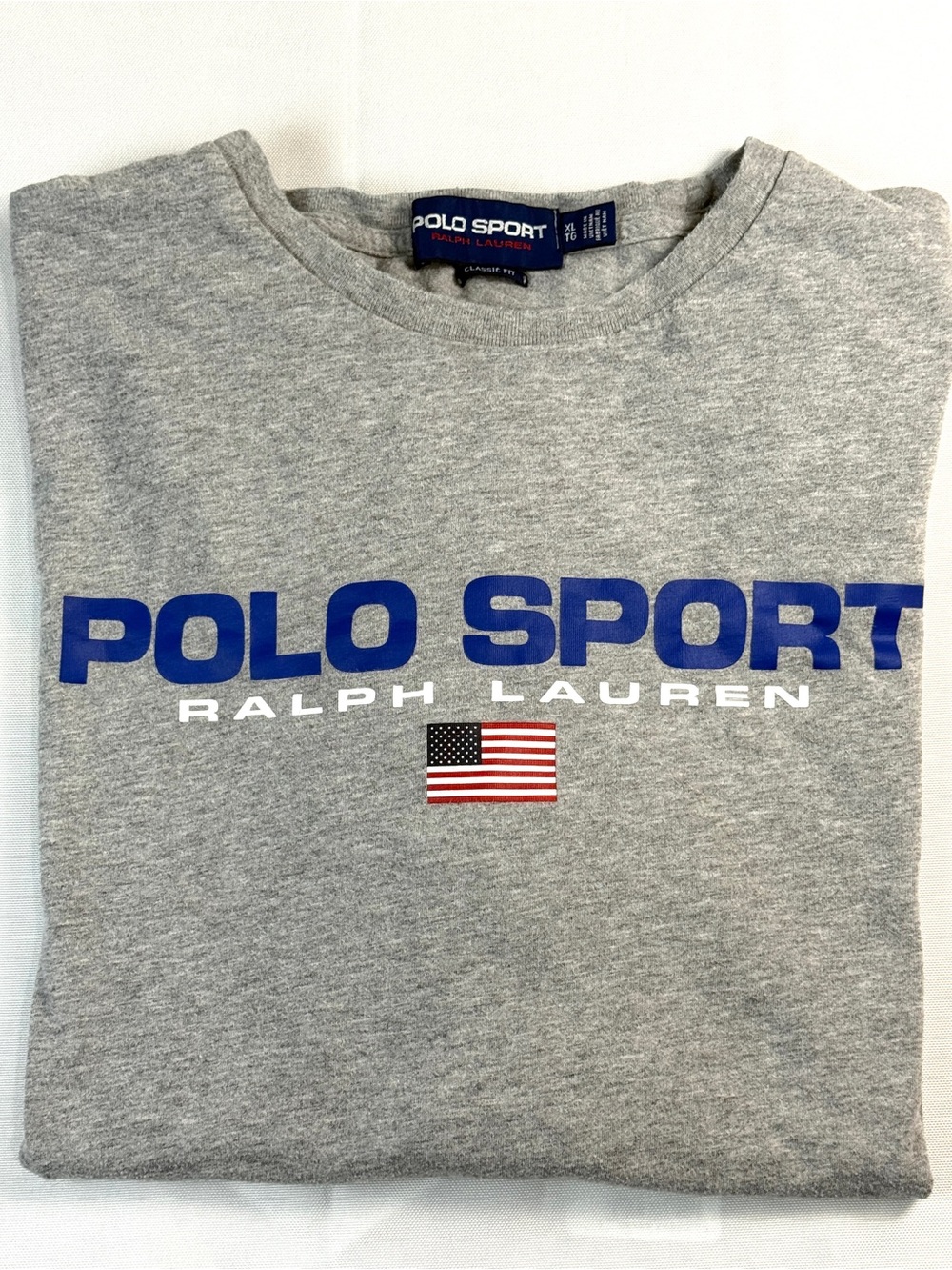 Polo Sport Ralph Lauren Men’s XL Gray Y2K Style Flag Logo T-Shirt Classic Fit